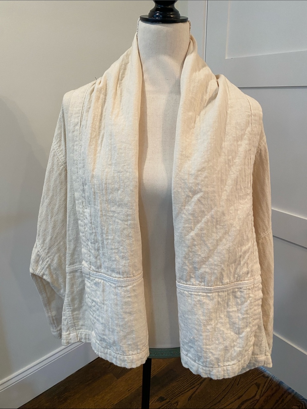 Open-Front Cream Draped Jacket